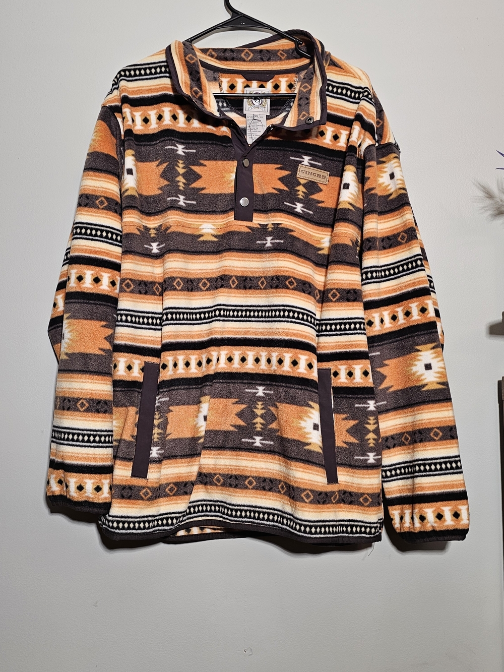Cinch Orange, Brown & Cream Aztec Zip Pullover Fleece